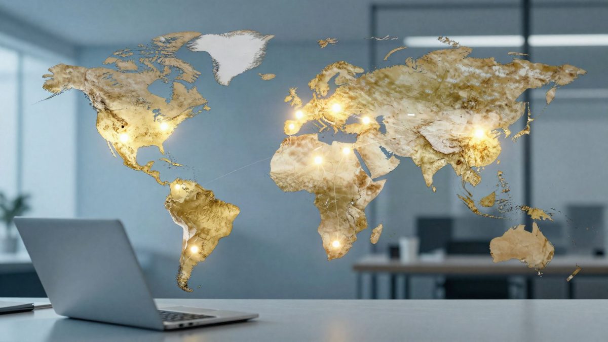 World map with connected routes representing international business expansion